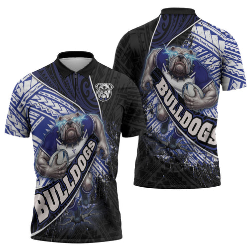 Bulldogs Rugby Zipper Polo Shirt Tribal Polynesian Power Art - Lightning Mascot