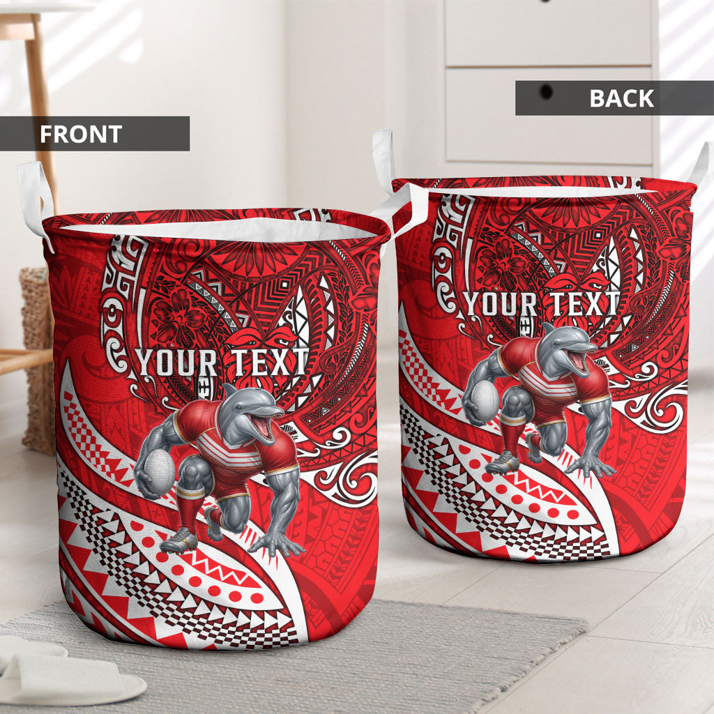 Personalised Dolphins Laundry Basket Polynesian Tribal Art Style With Muscular Dolphin Mascot