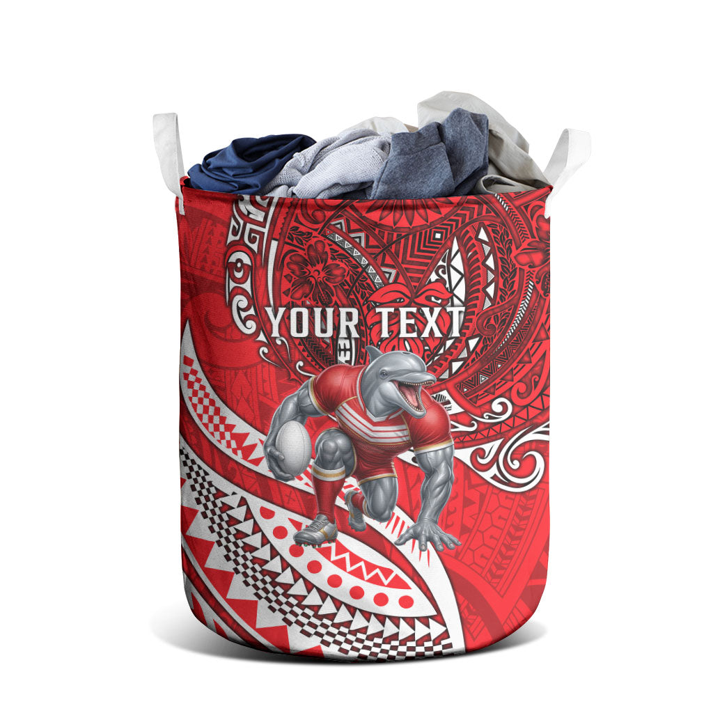 Personalised Dolphins Laundry Basket Polynesian Tribal Art Style With Muscular Dolphin Mascot