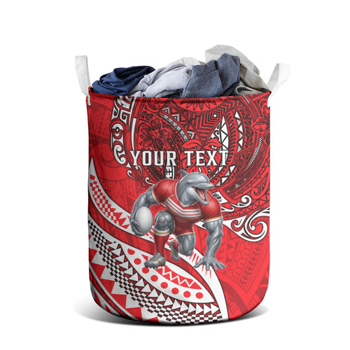 Personalised Dolphins Laundry Basket Polynesian Tribal Art Style With Muscular Dolphin Mascot