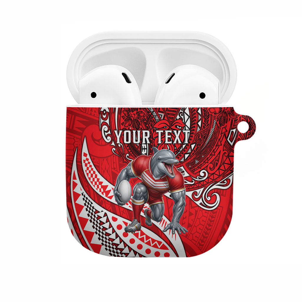 Personalised Dolphins AirPods Case Polynesian Tribal Art Style With Muscular Dolphin Mascot