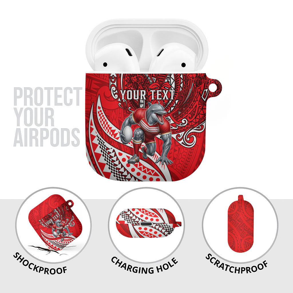 Personalised Dolphins AirPods Case Polynesian Tribal Art Style With Muscular Dolphin Mascot