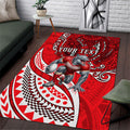 Personalised Dolphins Area Rug Polynesian Tribal Art Style With Muscular Dolphin Mascot
