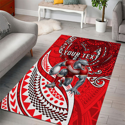 Personalised Dolphins Area Rug Polynesian Tribal Art Style With Muscular Dolphin Mascot