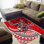 Personalised Dolphins Area Rug Polynesian Tribal Art Style With Muscular Dolphin Mascot