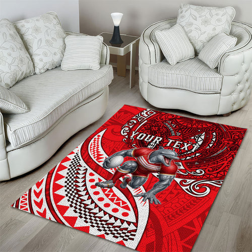 Personalised Dolphins Area Rug Polynesian Tribal Art Style With Muscular Dolphin Mascot