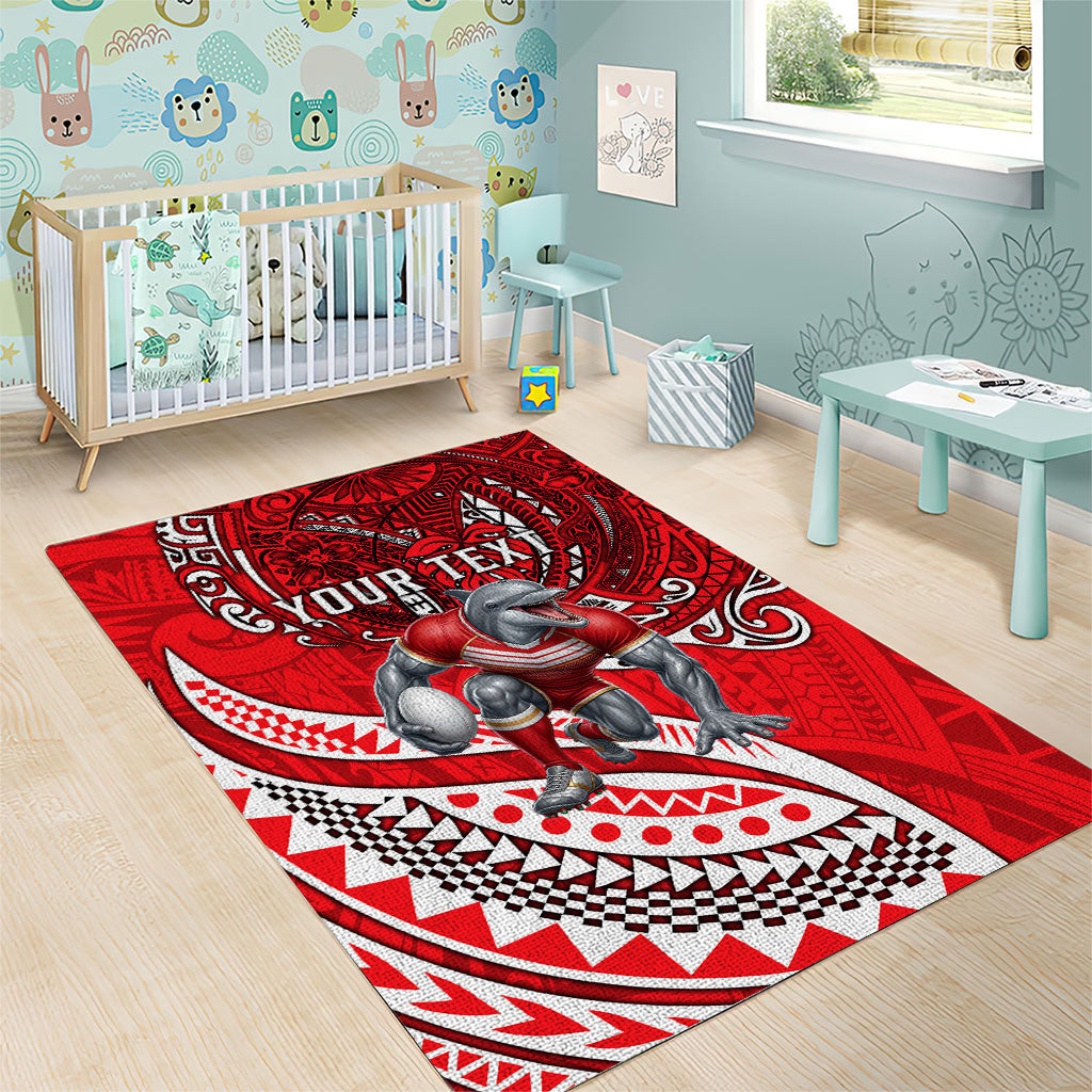 Personalised Dolphins Area Rug Polynesian Tribal Art Style With Muscular Dolphin Mascot