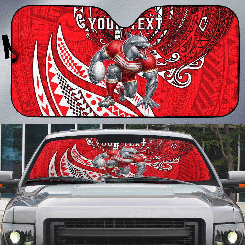 Personalised Dolphins Auto Sun Shade Polynesian Tribal Art Style With Muscular Dolphin Mascot