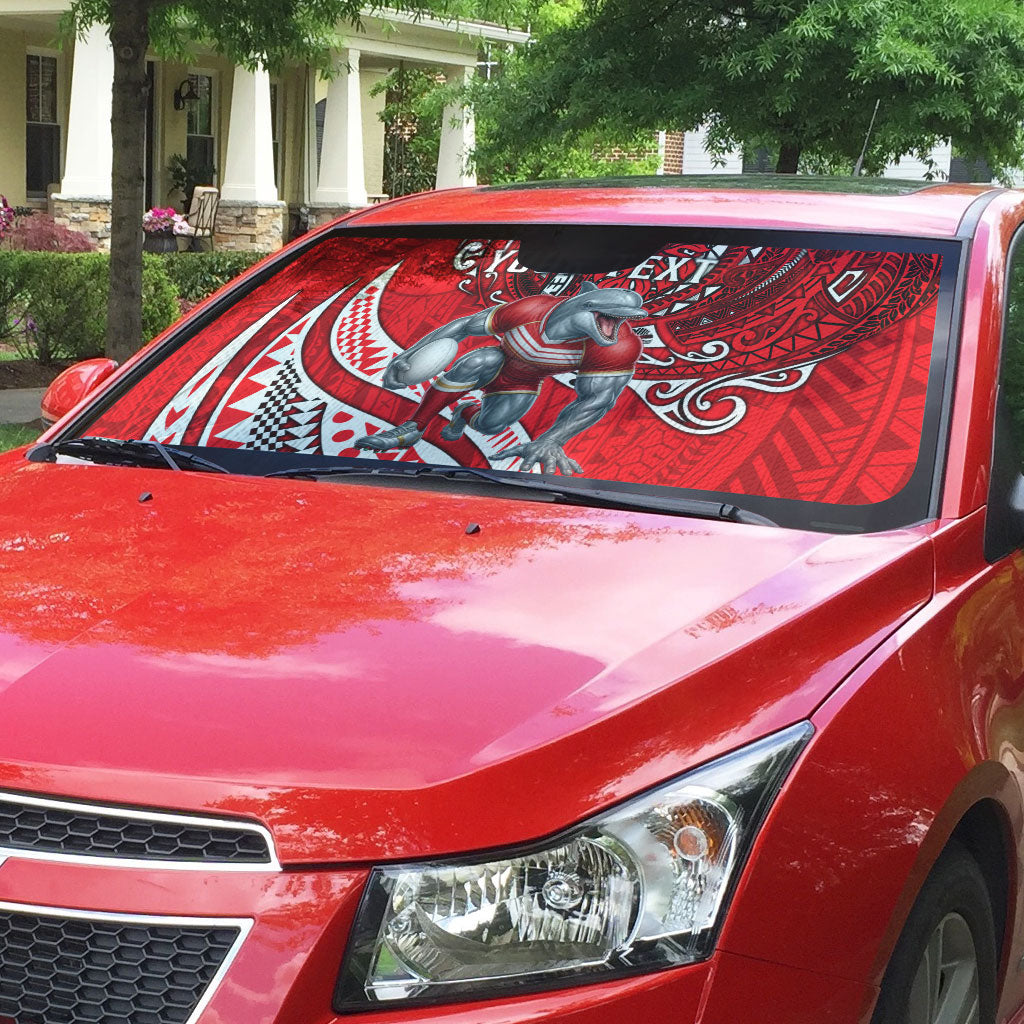 Personalised Dolphins Auto Sun Shade Polynesian Tribal Art Style With Muscular Dolphin Mascot