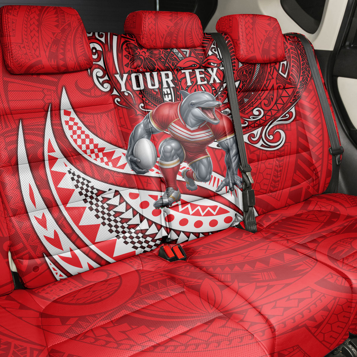Personalised Dolphins Back Car Seat Cover Polynesian Tribal Art Style With Muscular Dolphin Mascot