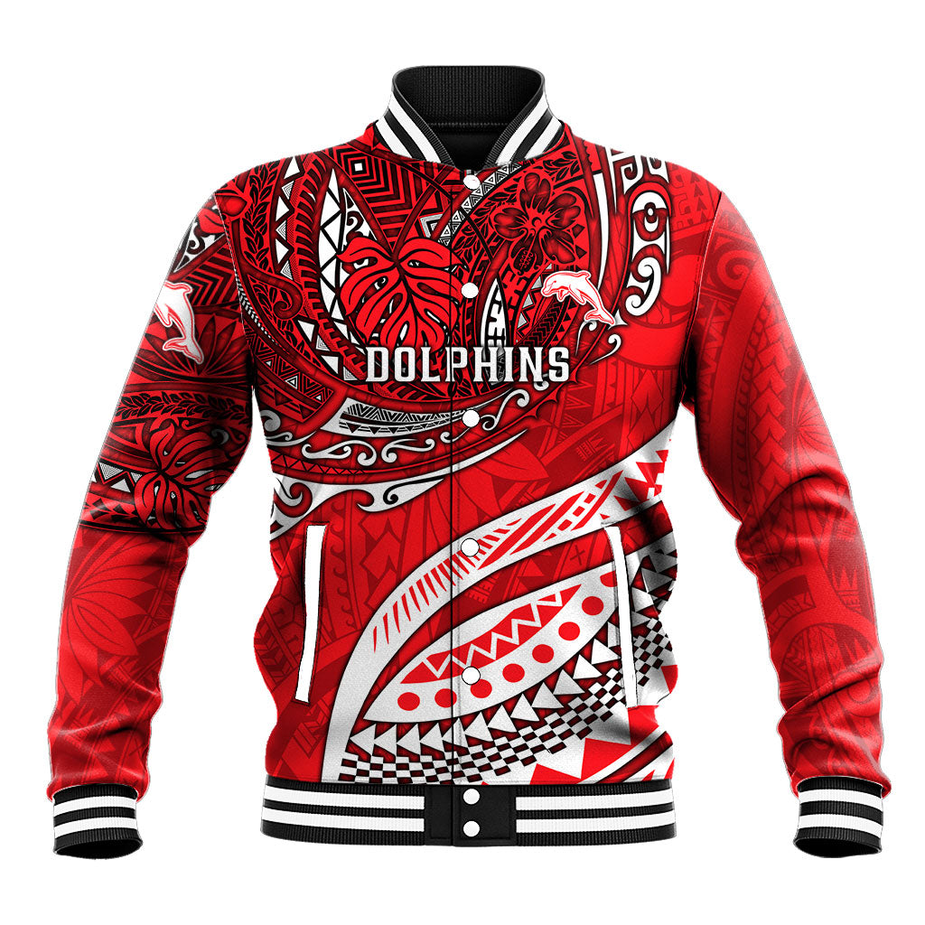 Personalised Dolphins Baseball Jacket Polynesian Tribal Art Style With Muscular Dolphin Mascot