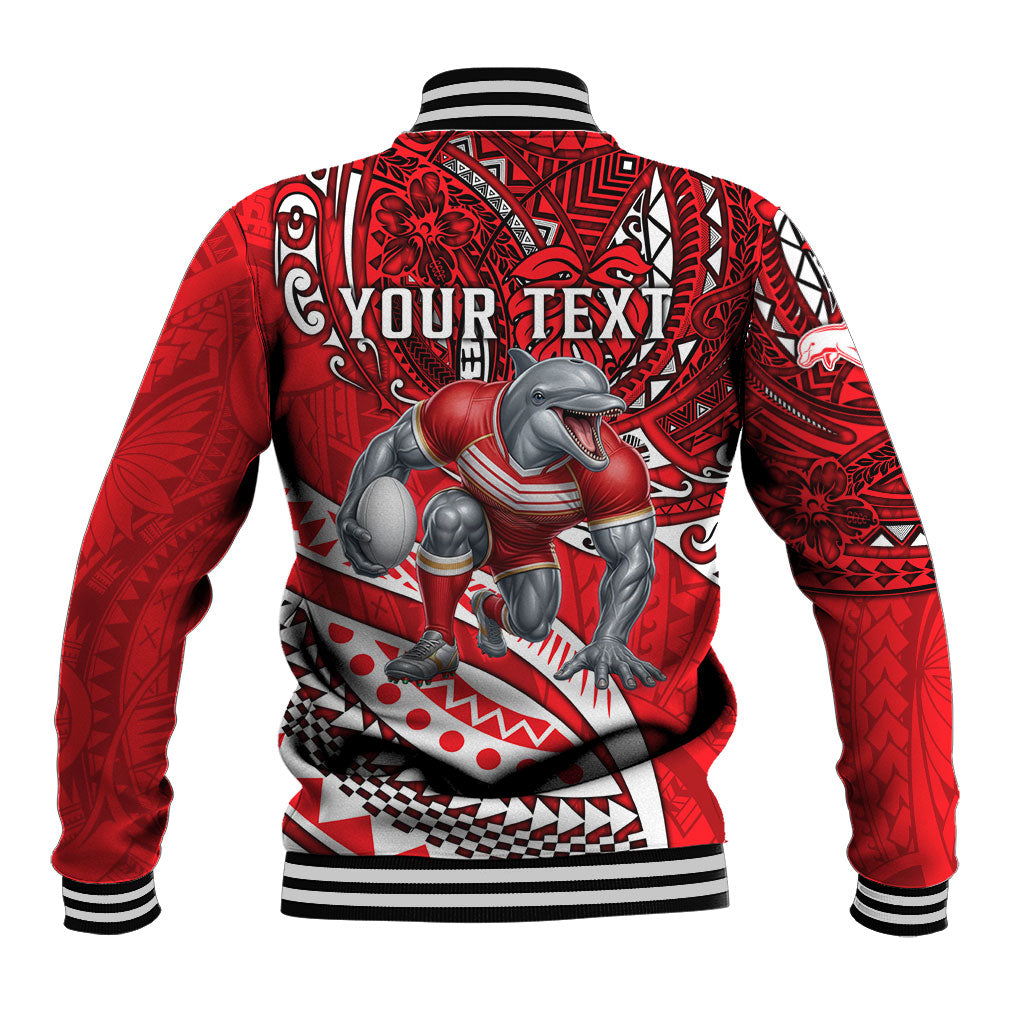 Personalised Dolphins Baseball Jacket Polynesian Tribal Art Style With Muscular Dolphin Mascot