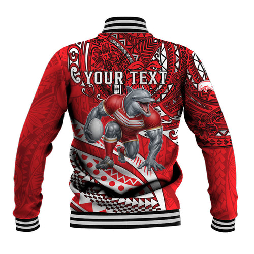 Personalised Dolphins Baseball Jacket Polynesian Tribal Art Style With Muscular Dolphin Mascot