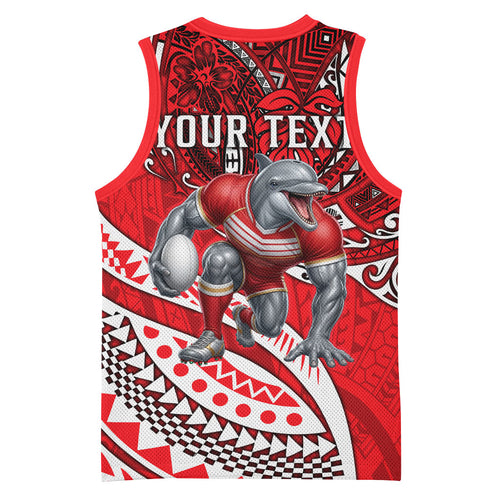 Personalised Dolphins Basketball Jersey Polynesian Tribal Art Style With Muscular Dolphin Mascot