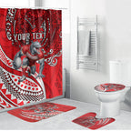 Personalised Dolphins Bathroom Set Polynesian Tribal Art Style With Muscular Dolphin Mascot