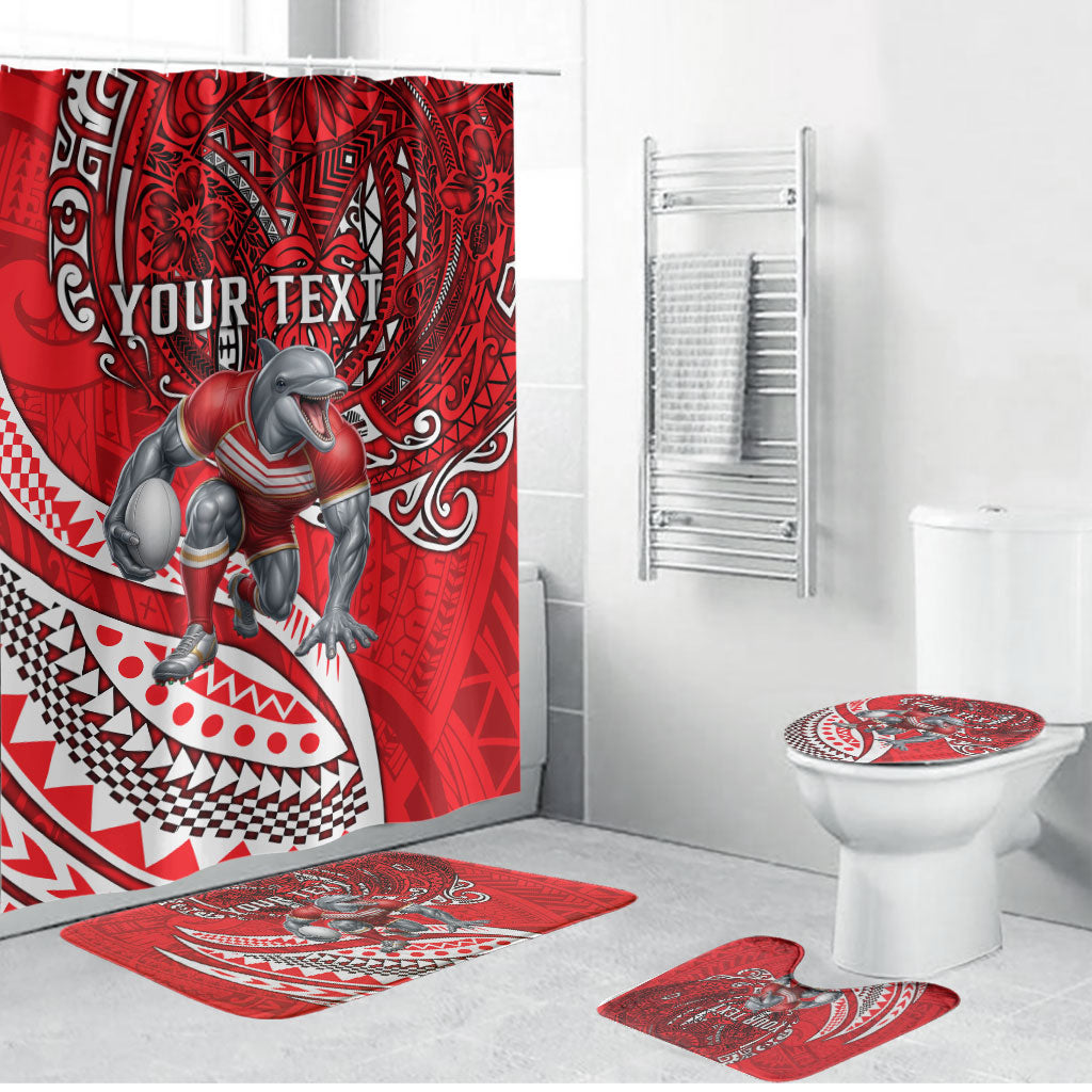 Personalised Dolphins Bathroom Set Polynesian Tribal Art Style With Muscular Dolphin Mascot