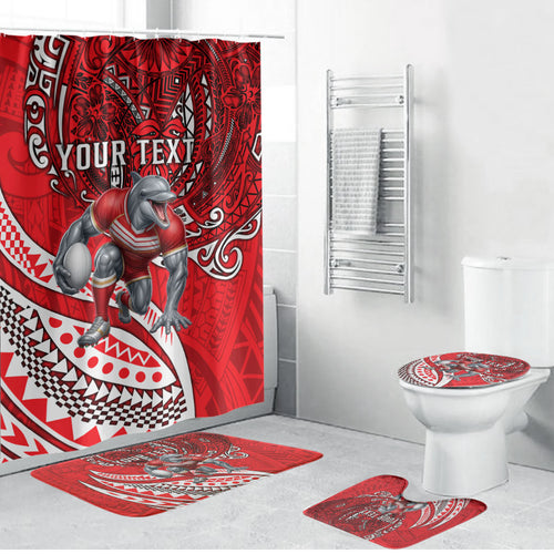 Personalised Dolphins Bathroom Set Polynesian Tribal Art Style With Muscular Dolphin Mascot