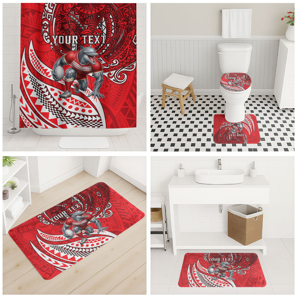 Personalised Dolphins Bathroom Set Polynesian Tribal Art Style With Muscular Dolphin Mascot