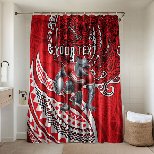 Personalised Dolphins Bathroom Set Polynesian Tribal Art Style With Muscular Dolphin Mascot