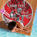 Personalised Dolphins Beach Blanket Polynesian Tribal Art Style With Muscular Dolphin Mascot