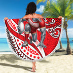 Personalised Dolphins Beach Blanket Polynesian Tribal Art Style With Muscular Dolphin Mascot