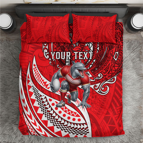 Personalised Dolphins Bedding Set Polynesian Tribal Art Style With Muscular Dolphin Mascot