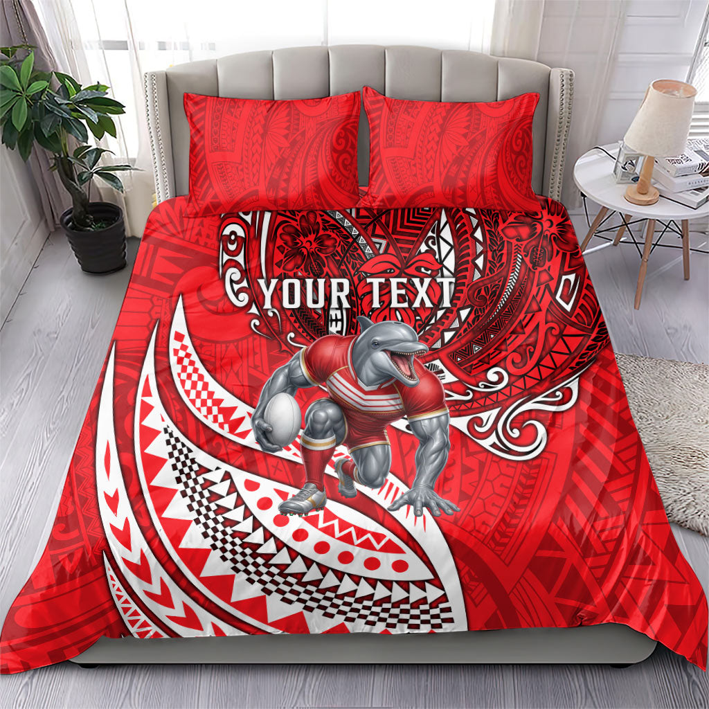 Personalised Dolphins Bedding Set Polynesian Tribal Art Style With Muscular Dolphin Mascot