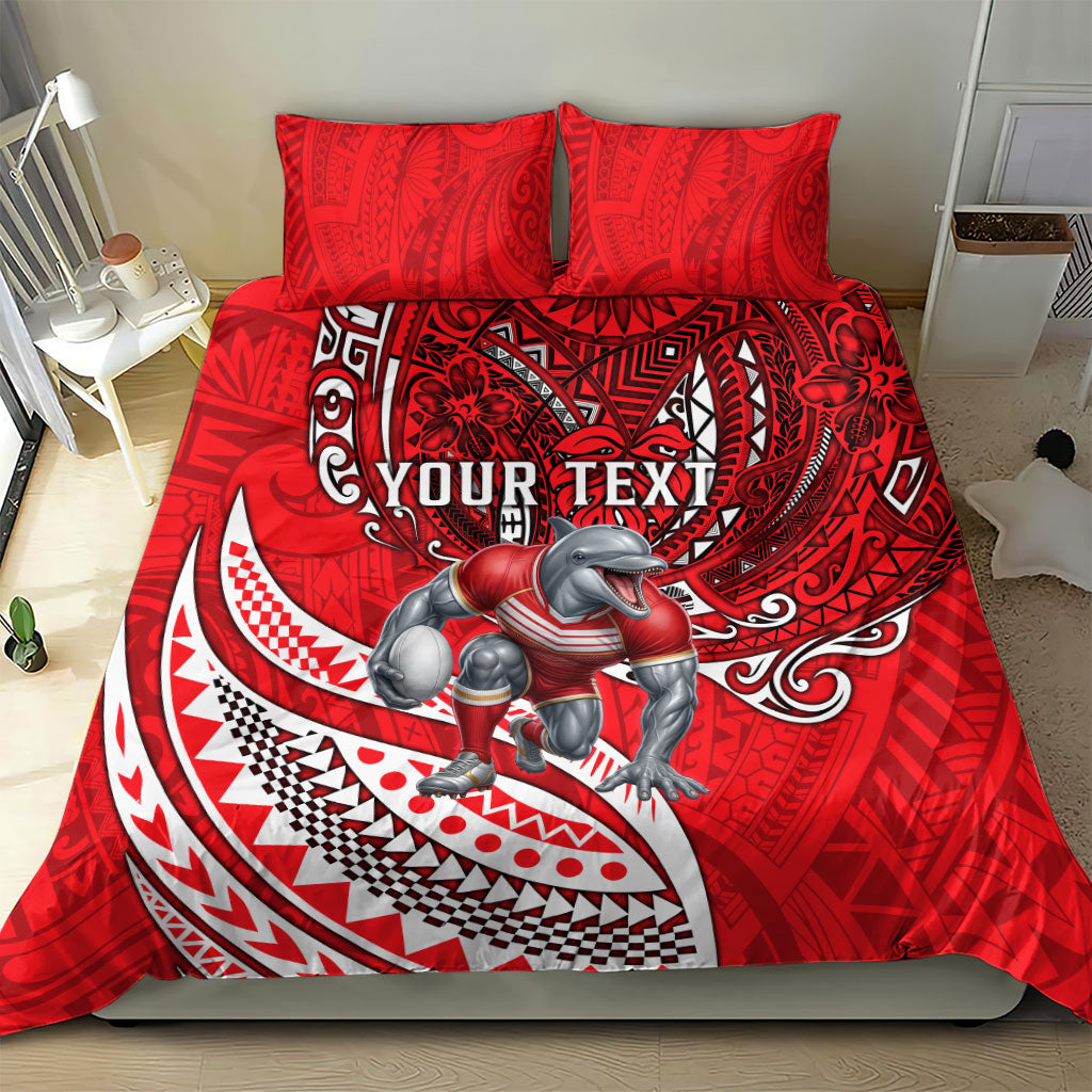 Personalised Dolphins Bedding Set Polynesian Tribal Art Style With Muscular Dolphin Mascot
