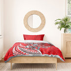 Personalised Dolphins Bedding Set Polynesian Tribal Art Style With Muscular Dolphin Mascot
