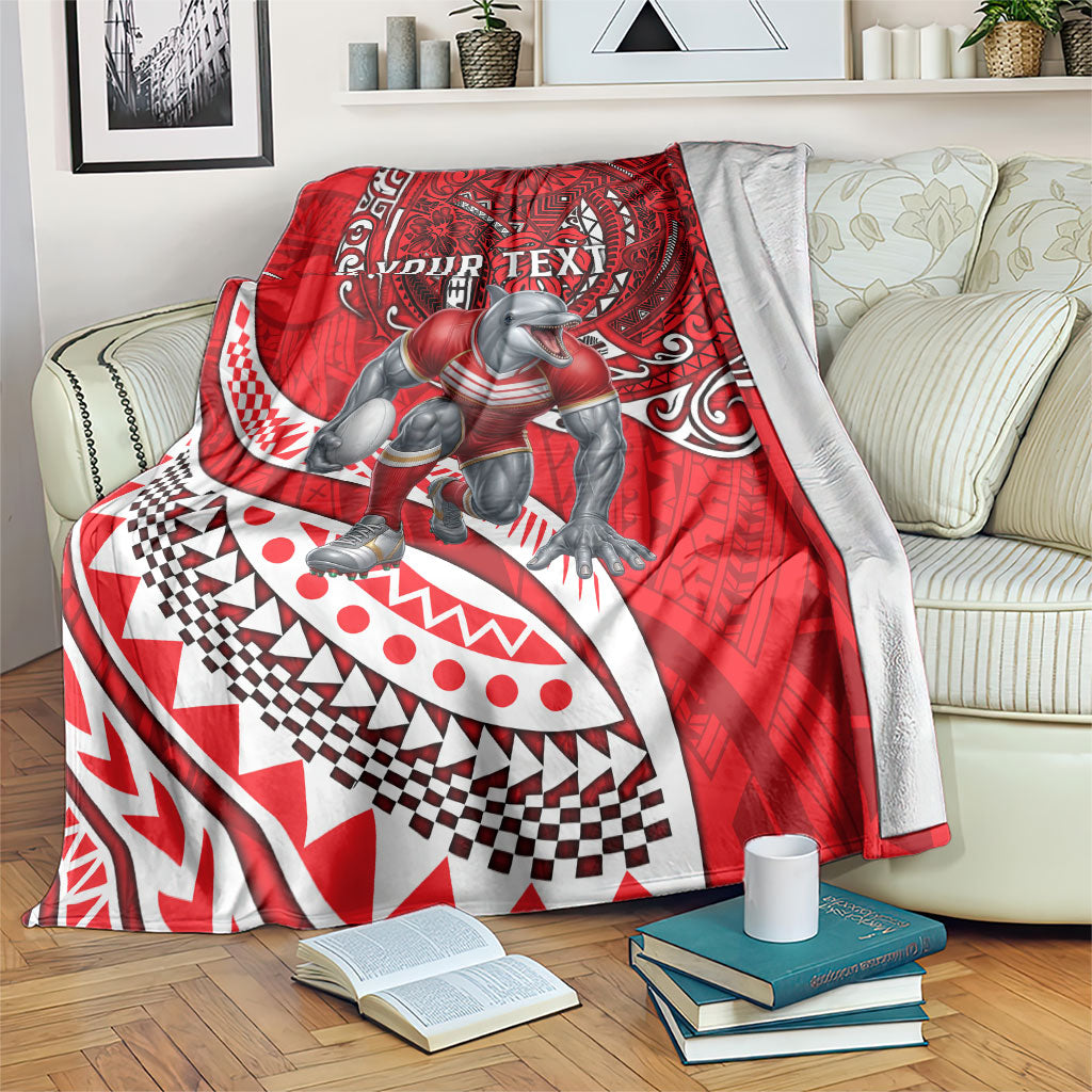 Personalised Dolphins Blanket Polynesian Tribal Art Style With Muscular Dolphin Mascot