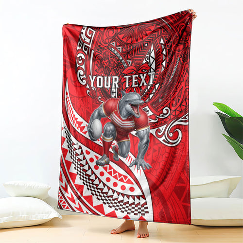 Personalised Dolphins Blanket Polynesian Tribal Art Style With Muscular Dolphin Mascot