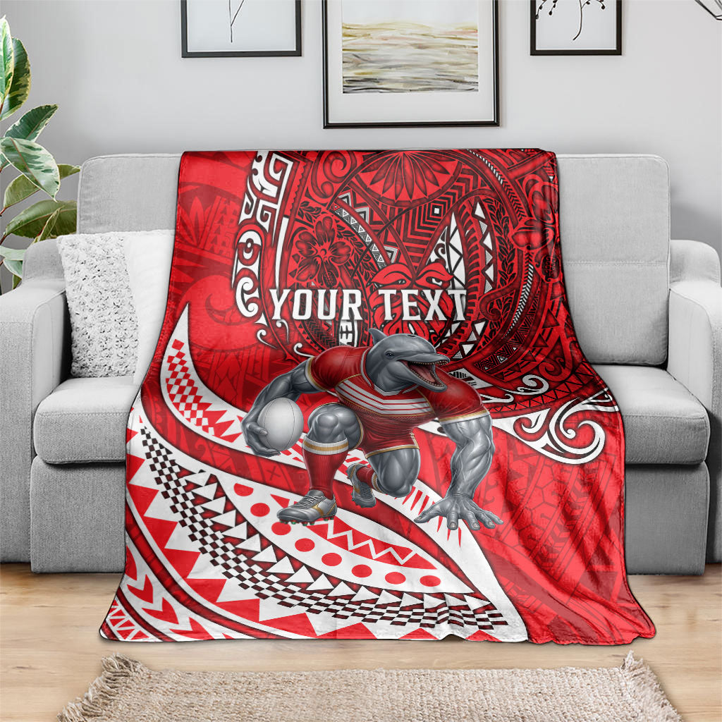 Personalised Dolphins Blanket Polynesian Tribal Art Style With Muscular Dolphin Mascot