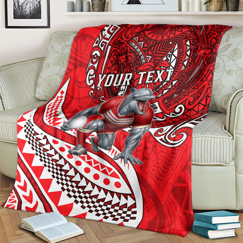 Personalised Dolphins Blanket Polynesian Tribal Art Style With Muscular Dolphin Mascot