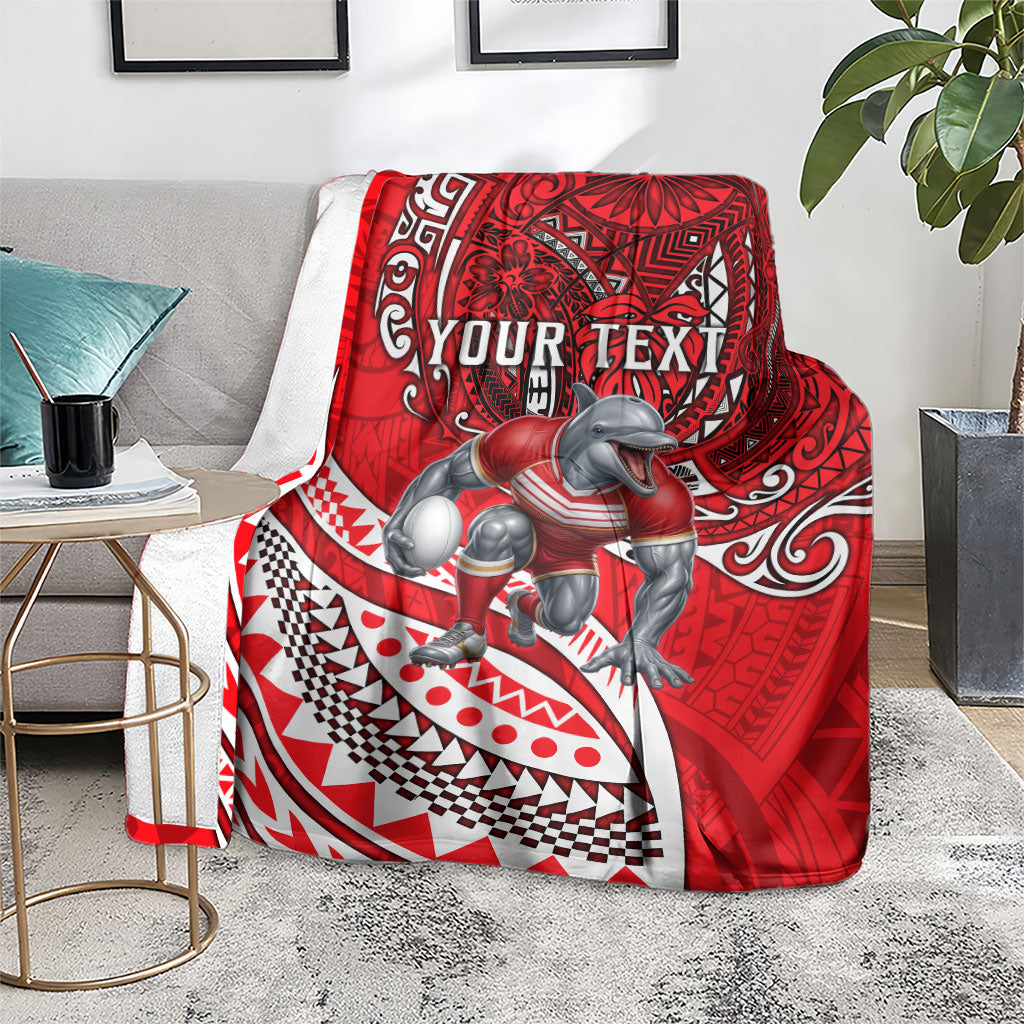 Personalised Dolphins Blanket Polynesian Tribal Art Style With Muscular Dolphin Mascot