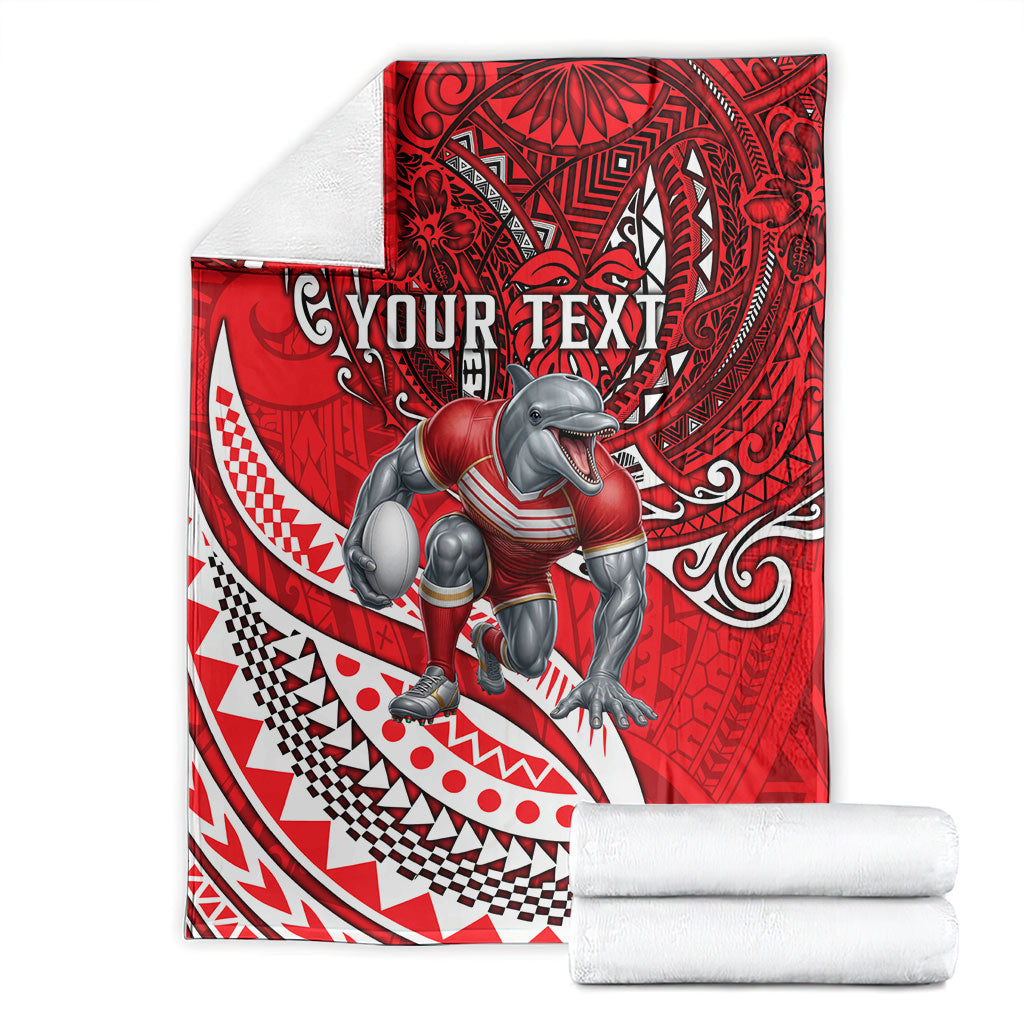 Personalised Dolphins Blanket Polynesian Tribal Art Style With Muscular Dolphin Mascot