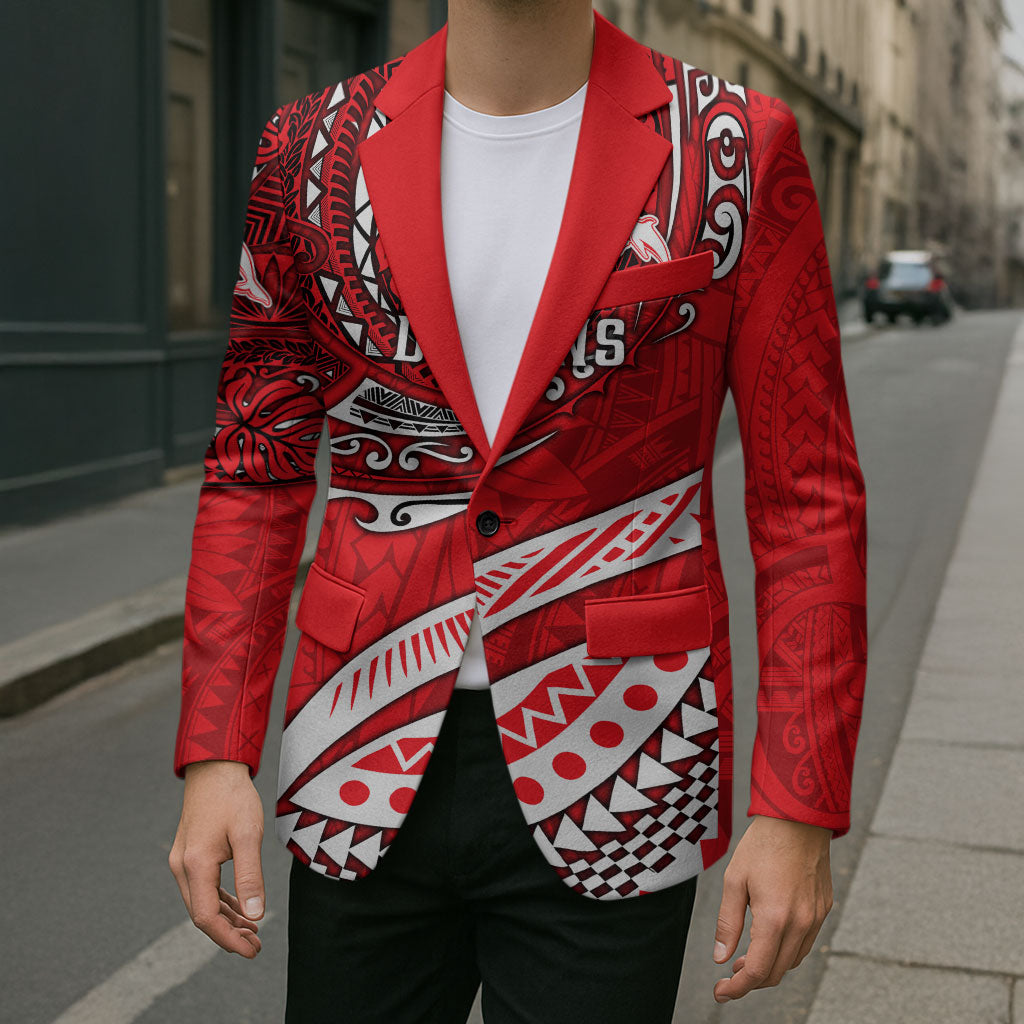 Personalised Dolphins Blazer Polynesian Tribal Art Style With Muscular Dolphin Mascot