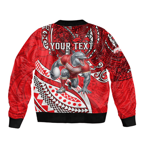 Personalised Dolphins Bomber Jacket Polynesian Tribal Art Style With Muscular Dolphin Mascot