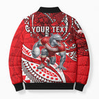Personalised Dolphins Bomber Puffer Jacket Polynesian Tribal Art Style With Muscular Dolphin Mascot