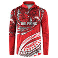 Personalised Dolphins Button Sweatshirt Polynesian Tribal Art Style With Muscular Dolphin Mascot