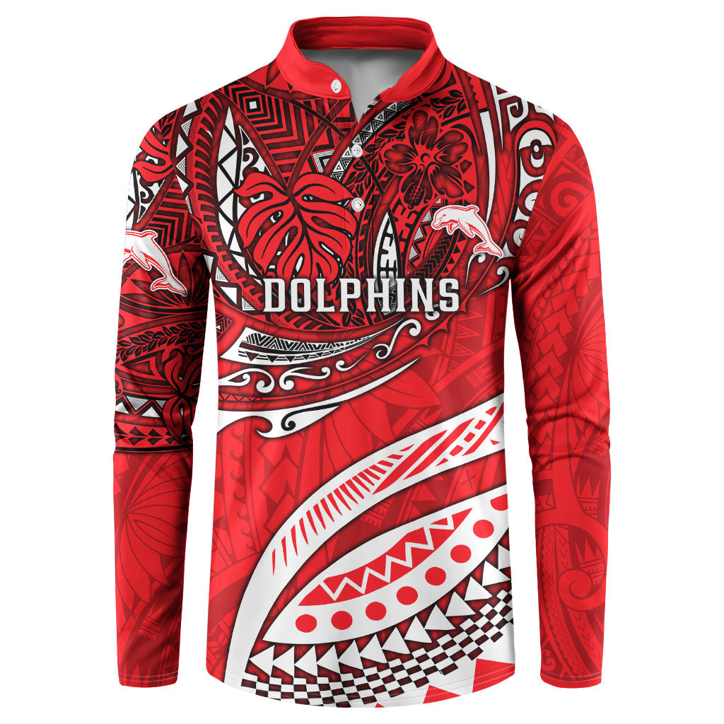 Personalised Dolphins Button Sweatshirt Polynesian Tribal Art Style With Muscular Dolphin Mascot