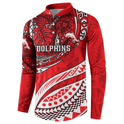Personalised Dolphins Button Sweatshirt Polynesian Tribal Art Style With Muscular Dolphin Mascot