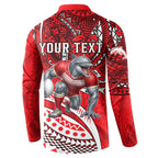 Personalised Dolphins Button Sweatshirt Polynesian Tribal Art Style With Muscular Dolphin Mascot