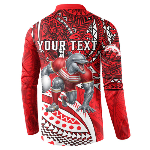 Personalised Dolphins Button Sweatshirt Polynesian Tribal Art Style With Muscular Dolphin Mascot