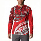 Personalised Dolphins Button Sweatshirt Polynesian Tribal Art Style With Muscular Dolphin Mascot