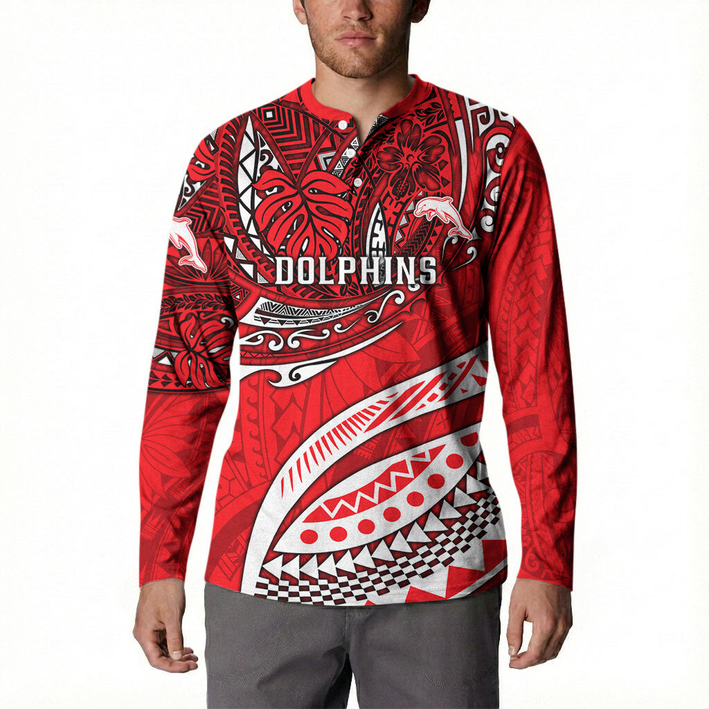 Personalised Dolphins Button Sweatshirt Polynesian Tribal Art Style With Muscular Dolphin Mascot