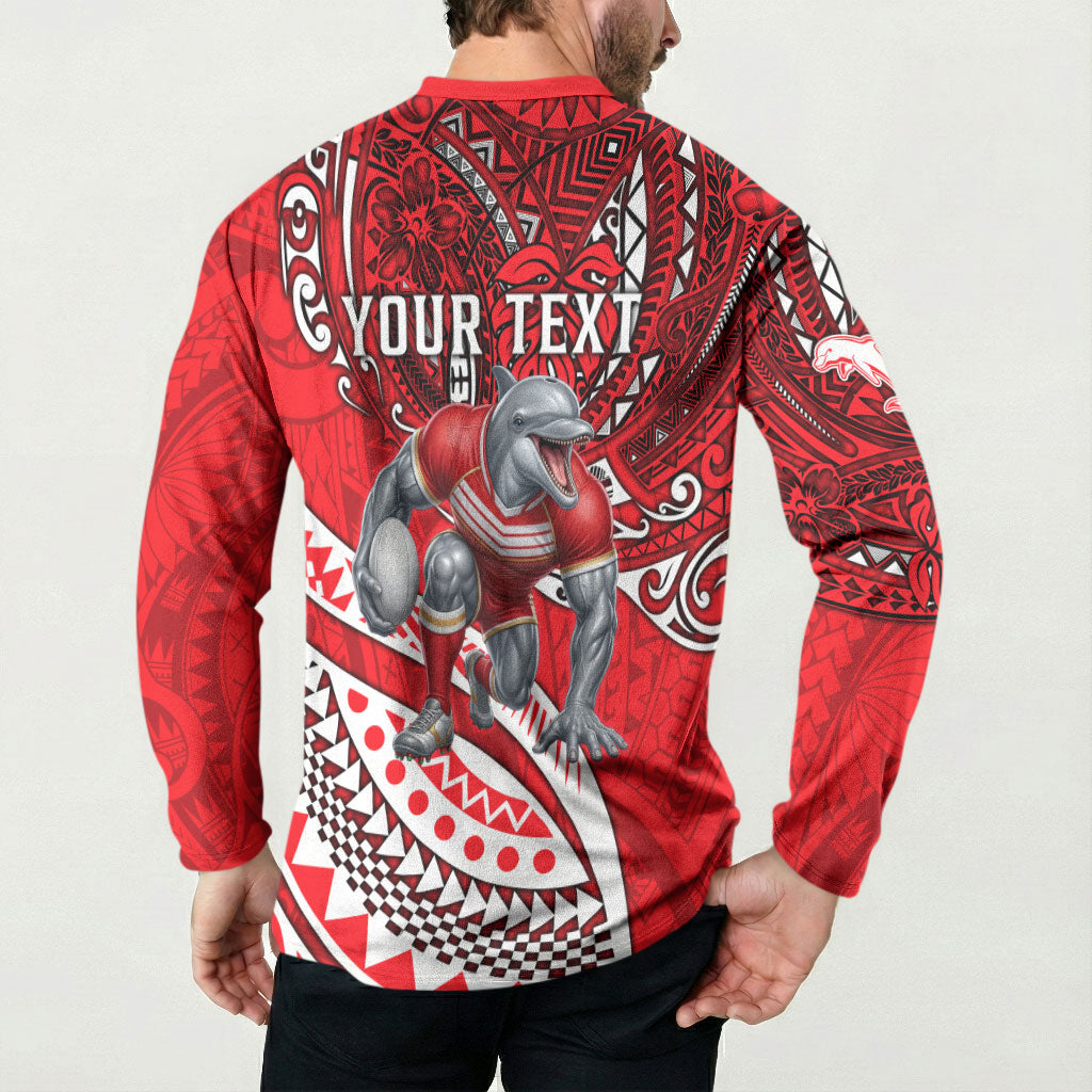 Personalised Dolphins Button Sweatshirt Polynesian Tribal Art Style With Muscular Dolphin Mascot