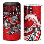 Personalised Dolphins 4 in 1 Can Cooler Tumbler Polynesian Tribal Art Style With Muscular Dolphin Mascot