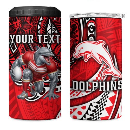 Personalised Dolphins 4 in 1 Can Cooler Tumbler Polynesian Tribal Art Style With Muscular Dolphin Mascot
