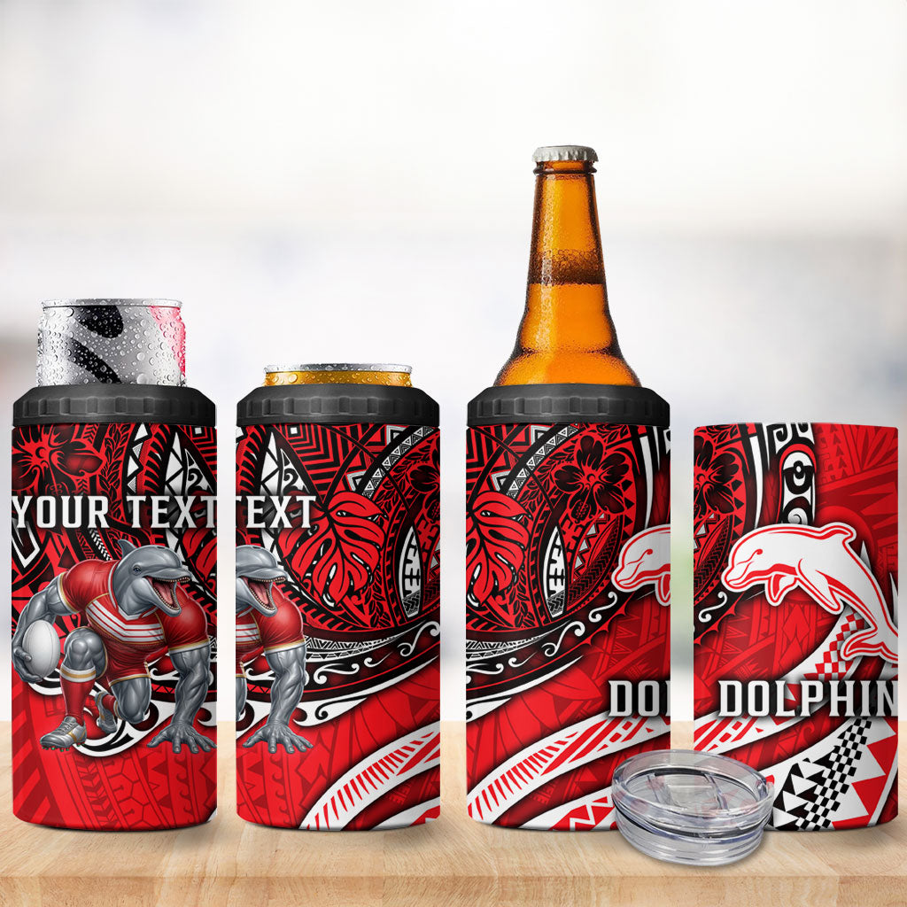 Personalised Dolphins 4 in 1 Can Cooler Tumbler Polynesian Tribal Art Style With Muscular Dolphin Mascot