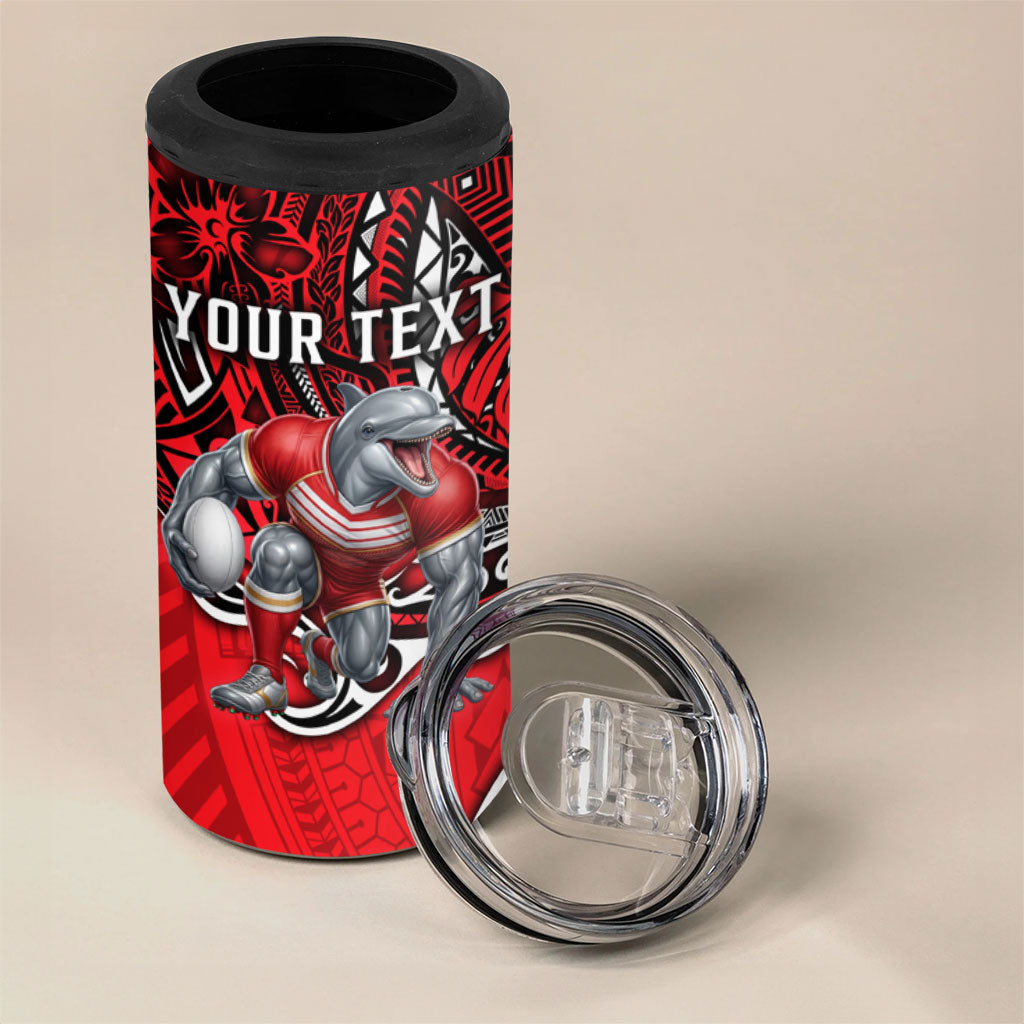 Personalised Dolphins 4 in 1 Can Cooler Tumbler Polynesian Tribal Art Style With Muscular Dolphin Mascot
